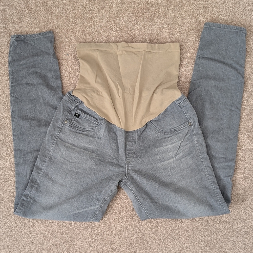 Gray Maternity Jeggings with Beige Belly Band